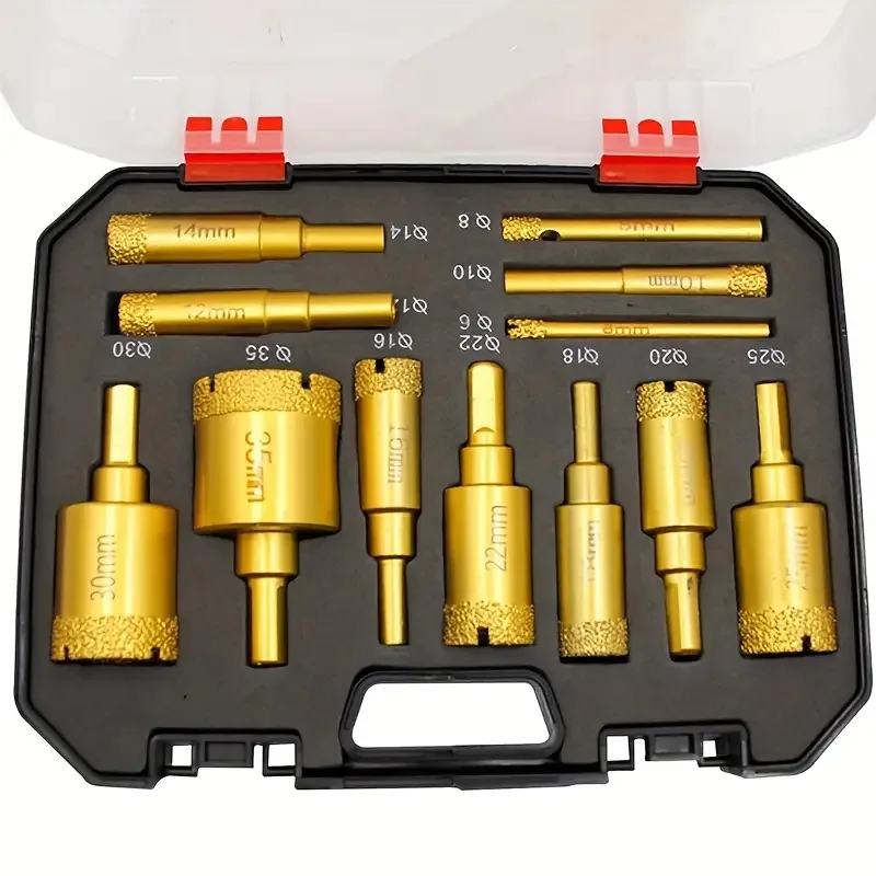 12pcs Brazed Diamond Drill Bit Set 6-35mm, for Glass, Ceramic & Tile Drilling Tools