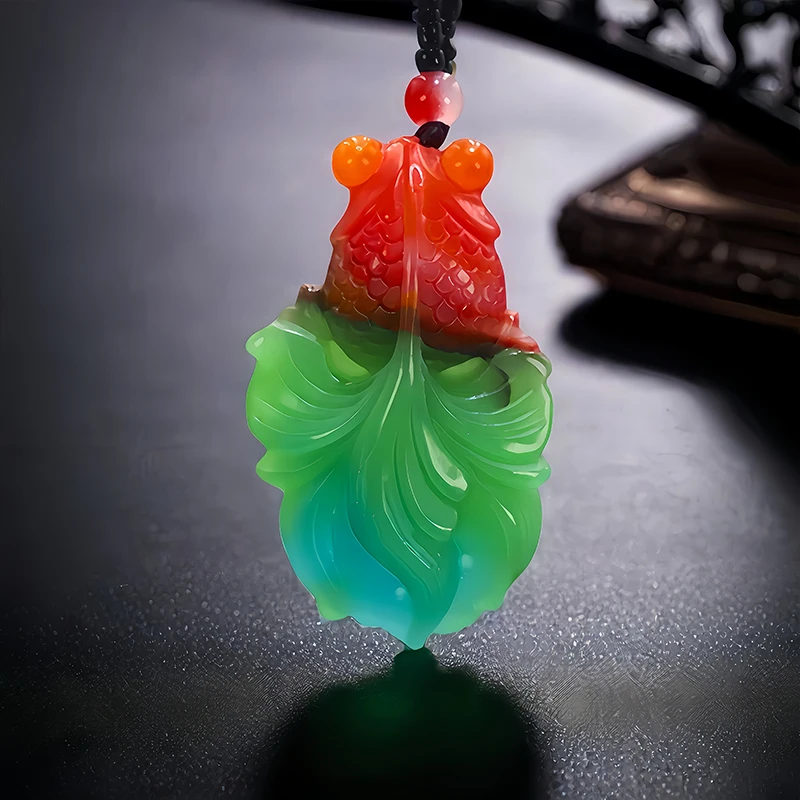 Colour Real Jade Goldfish Pendant Necklace Talismans Designer Gifts for Women Fashion Vintage Stone Natural Carved Jewelry