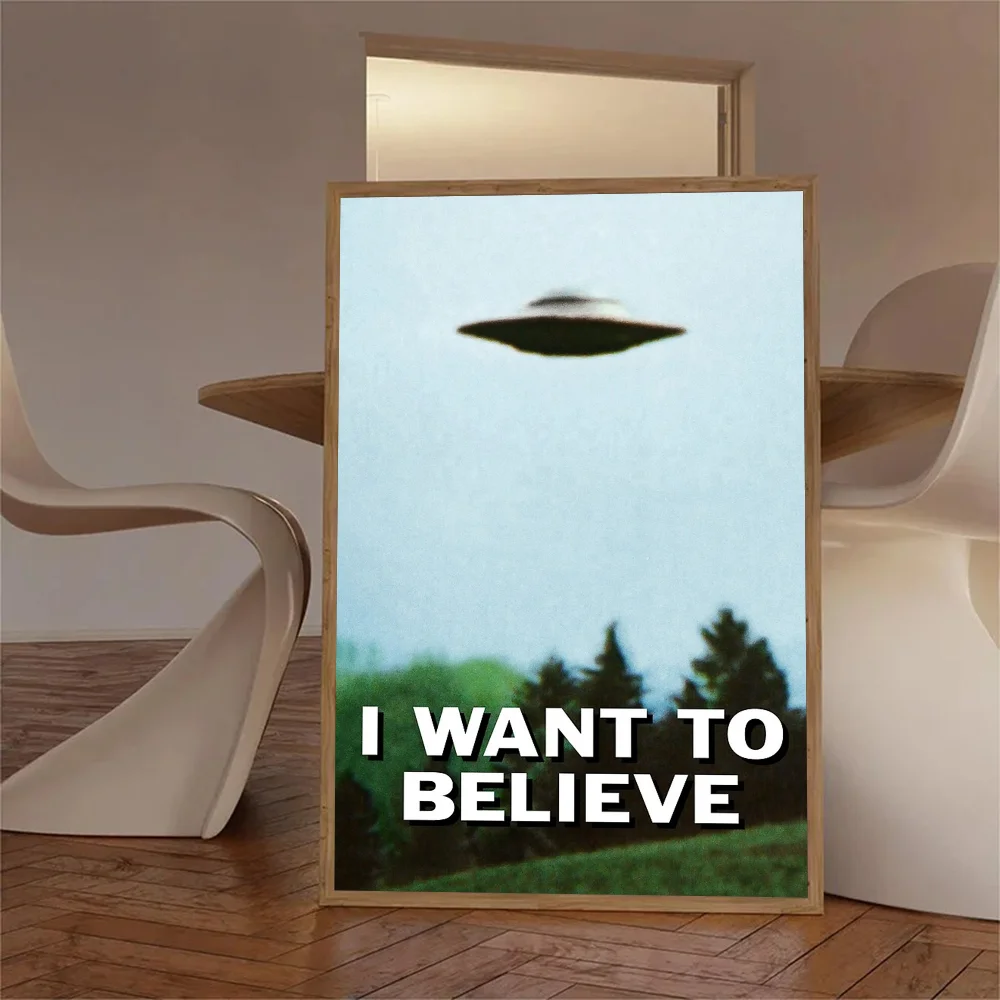 1pc I WANT TO BELIEVE The X Files Art Poster Self-adhesive Art Waterproof Paper Sticker Coffee House Bar Room Wall Decor