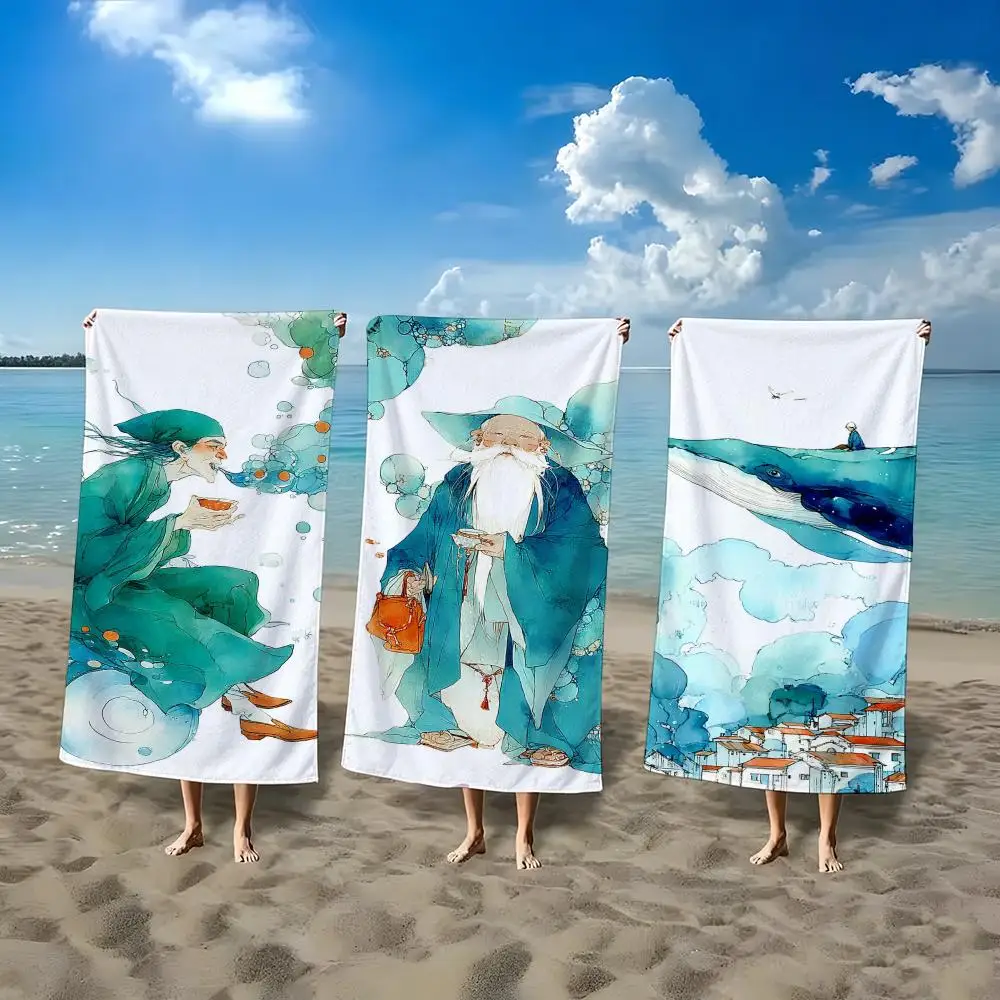 Chinese Watercolor Ink Wash Towel ultra-fine fiber quick drying absorbent bath towel, outdoor swimming sports towel