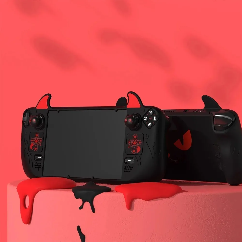 Playvital Protective Case for Steam Deck OLED & LCD Anti-Slip Cute Demon Design Shockproof Cover Sweatproof Gaming Accessories