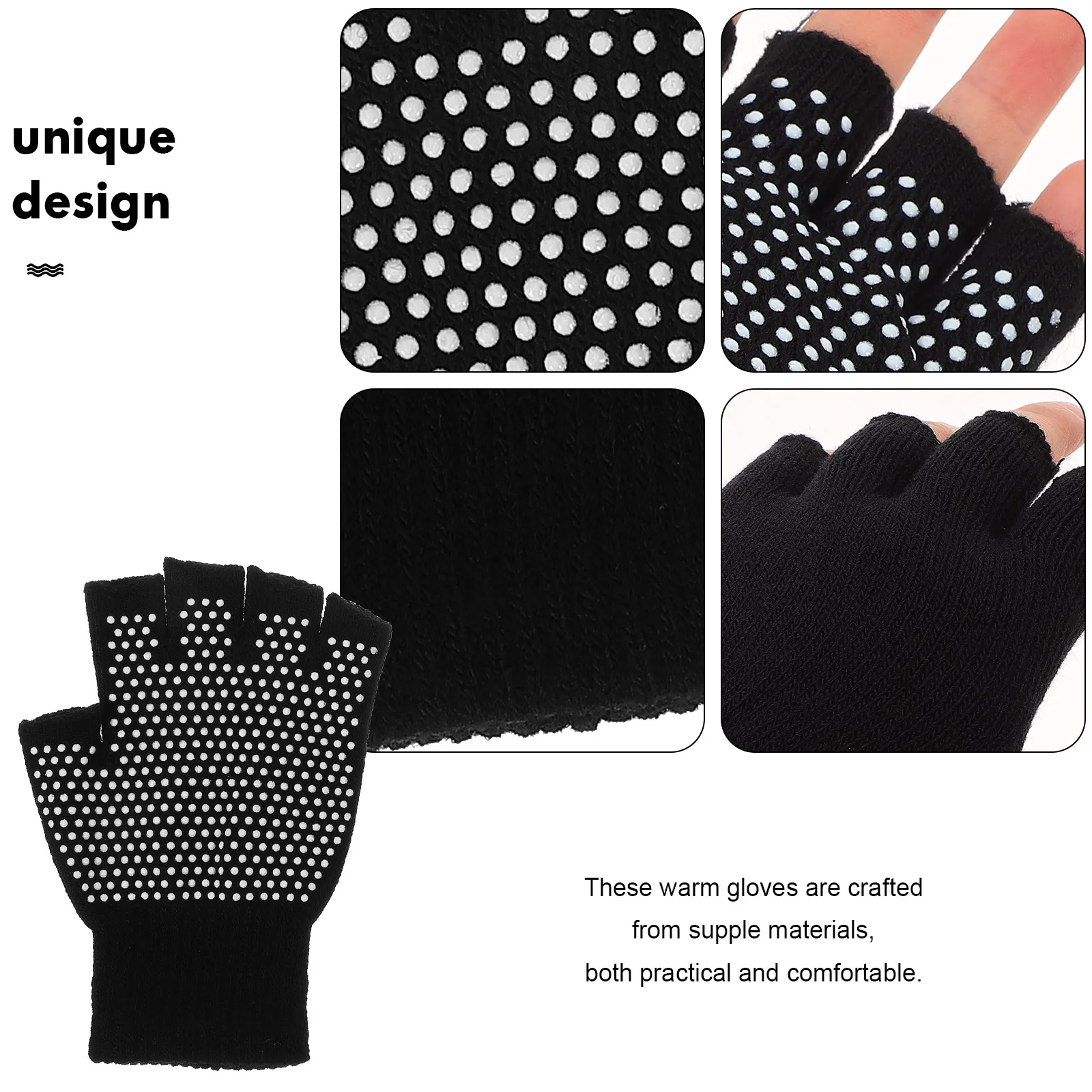 

Non-Slip Yoga Gloves Half Finger Cotton Fitness Knitted Gloves Breathable Comfortable For Workout Sports Black