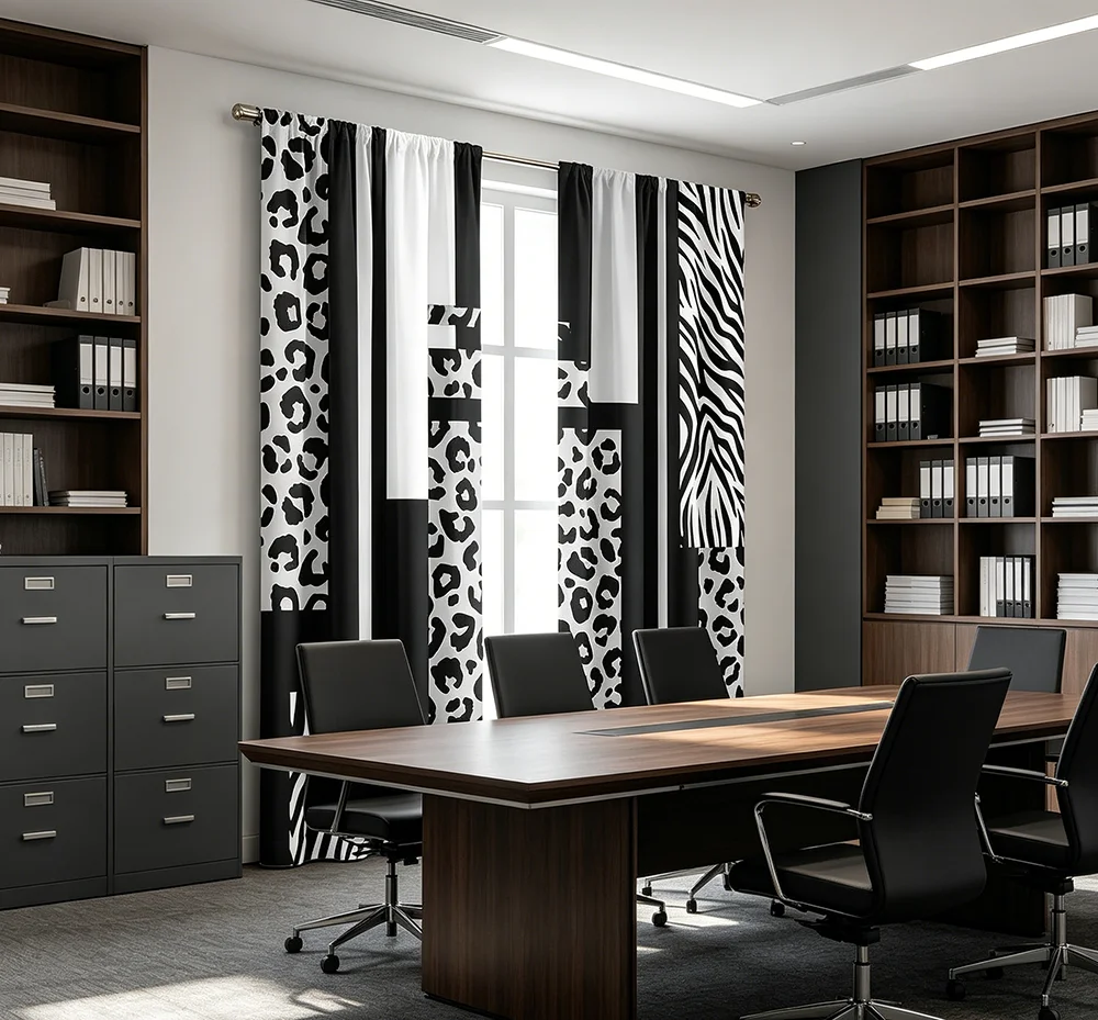 2PCS Digital Printed Curtains, Black White Patchwork Modern Minimalist, Rod Pocket Window Drapes for Living Room Bedroom Decor