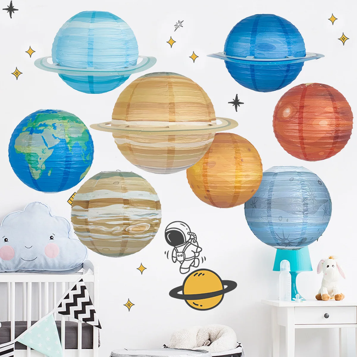 

30cm Planet Paper Lantern Outer Space Folding DIY Circular Planet Lantern Kids Happy Birthday Party Decor Hanging Pendants