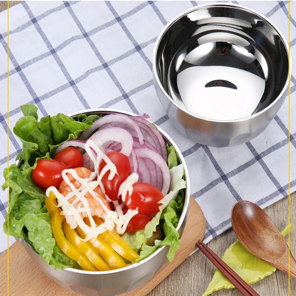 

304 Stainless Steel Double Layer Insulated Thickened Bowl 15.9cm Silver for Soup Rice Salad Food Serving Heat Cold Retention