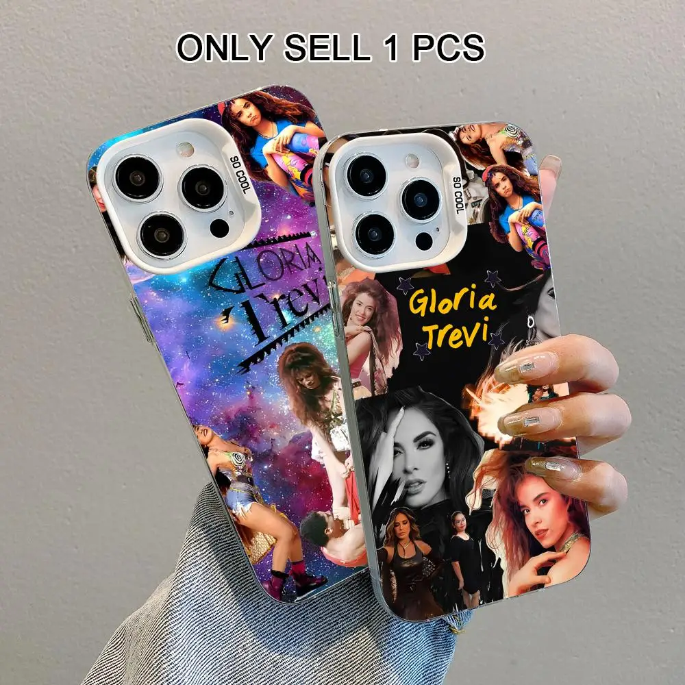 Funda para Teléfono Gloria Trevi para iPhone 17 16 15 14 13 12 11 X XR XS Air Pro Max Plus, Blanca, Colorida, Plateada