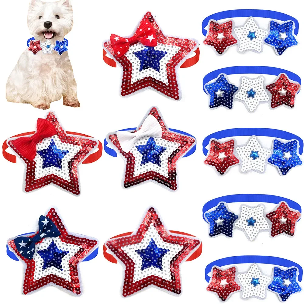 30/50pcs 4th of July Dog Bow Tie Dog Collar Dog Bandanas Pet Accessories American Independence Day Pet Supplies