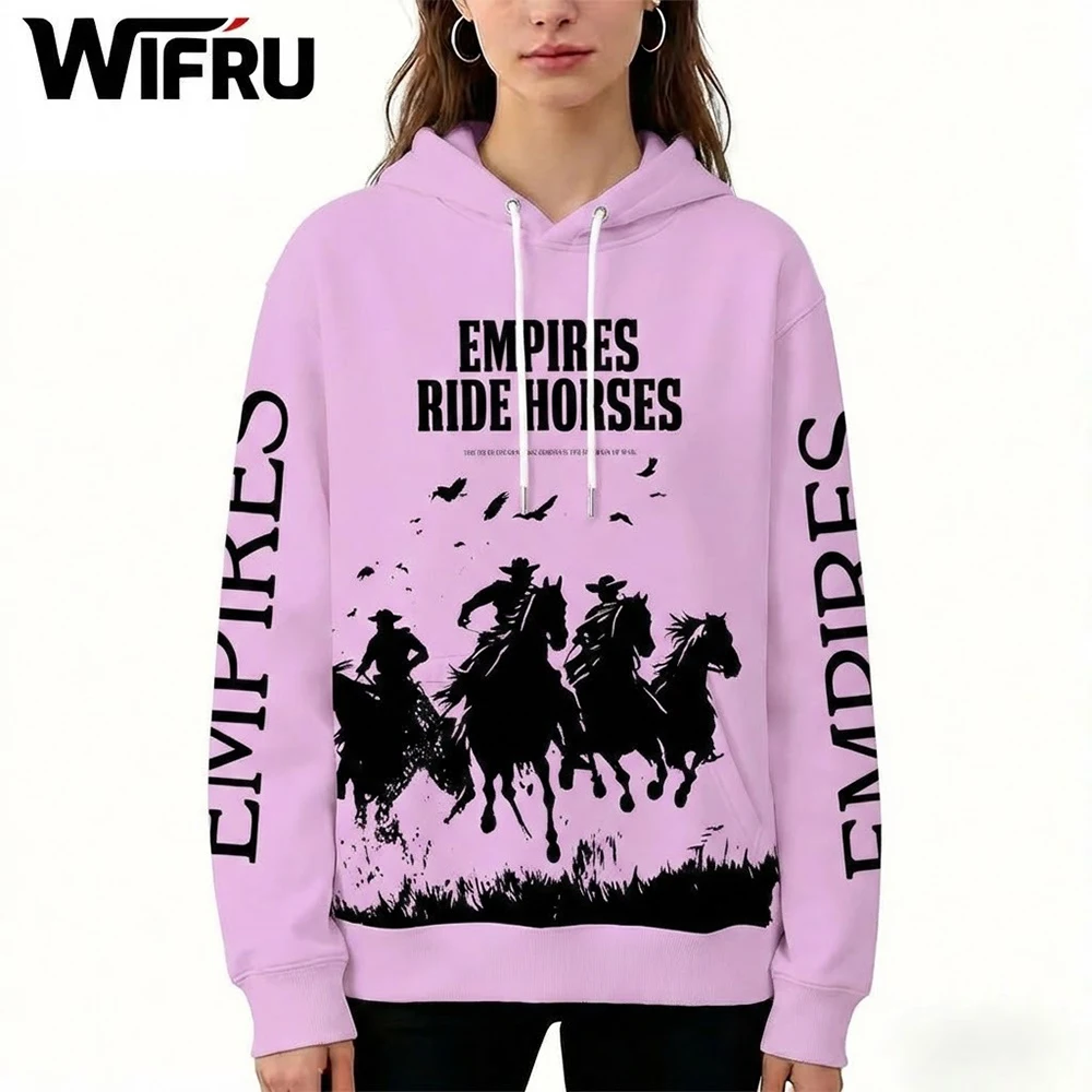 

Knight Riding Print Hoodie European And American Retro Streetwear Sweatshirt WIFRU Autumn And Winter New Y2K Letter Pullover