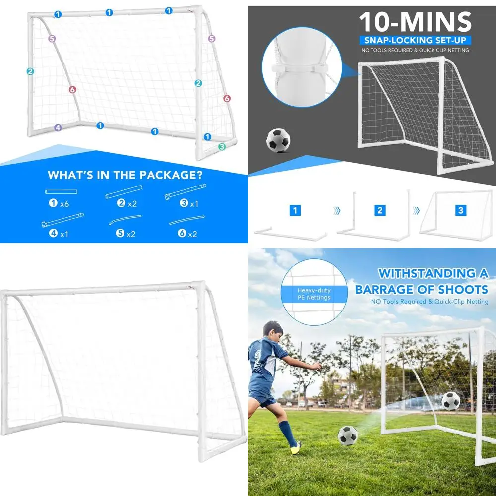 

Портативные футбольные ворота 12'x6'/8'x6'/6'x4' с быстрой установкой, из прочного UPVC, с водонепроницаемой сеткой для детских тренировок по футболу
