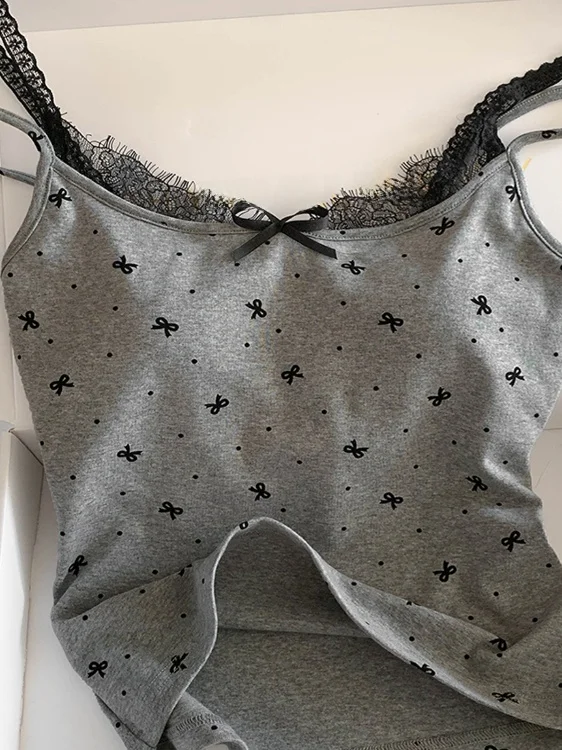 Setelan Wanita Seksi Modal Katun dengan Tali dan Bantalan Dada, Pakaian Rumah Dua Potong atau Baju Tidur Musim Panas