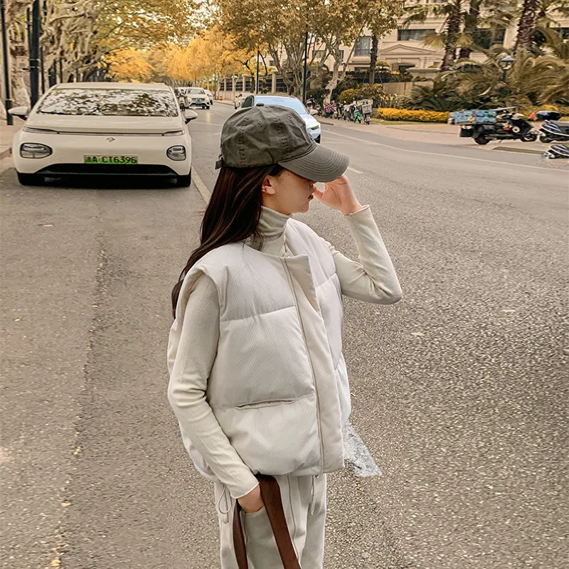 Women Solid Parkas Vest Coat Oversize Jacket Sleeveless Round Collar Zipper Thick Straight Fit Office Lady Casual Winter 2025