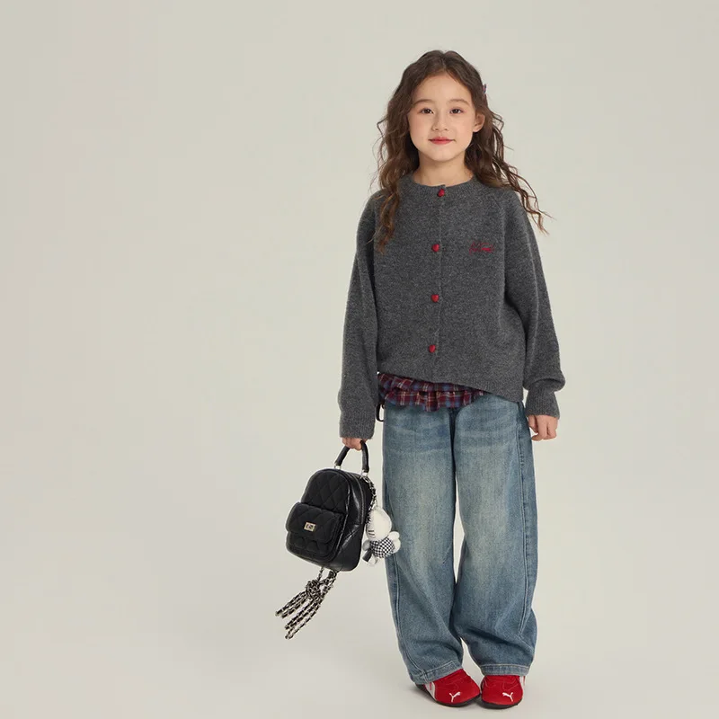 

Children's Embroidered Knitted Cardigan 2025 Autumn and Winter Middle and Old Children's Sweater Jacket Baby Top