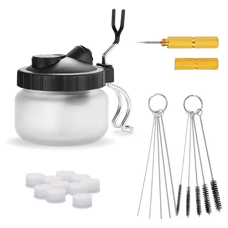 A44Z-Airbrush Cleaning Kit - Glass Cleaning Pot, Filters, Scraper Needle, Tube Brushes