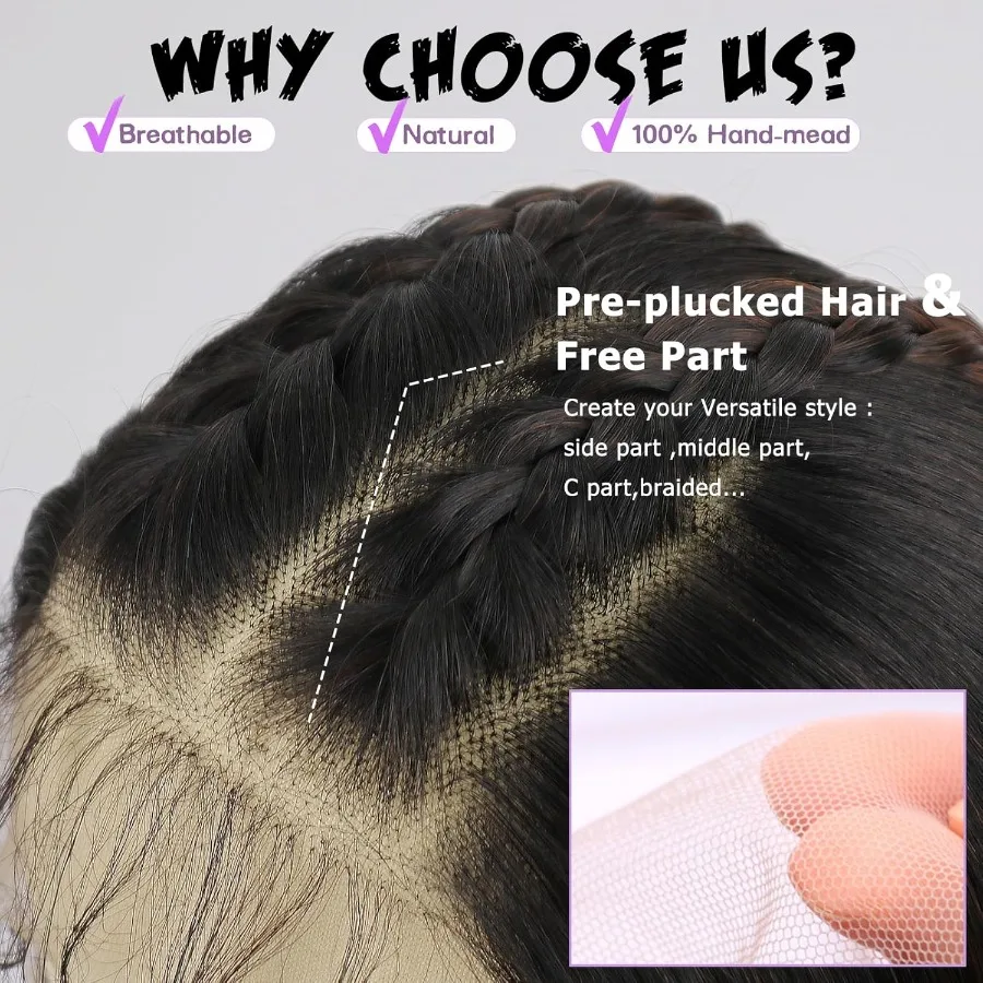 باروكة صناعية بدانتيل أمامي للنساء ذوات البشرة السمراء مع نمط مستقيم منزوع مسبقًا وشعر أطفال بدون صمغ، مثالية للحفلات واليومية