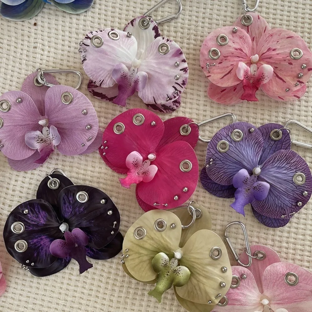 Sweet Simulation Flower Orchid Lily Keychain Backpack Decoration Gifts Simulation Flower Keyring Colorful Orchid Keychain