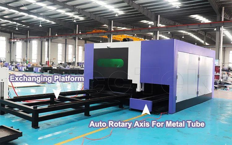 Acctek 4000W 6000W 12000W With Rotary Attachment Fiber Cutter Cnc Metal Sheet Pipe Fiber Laser Cutting Machine