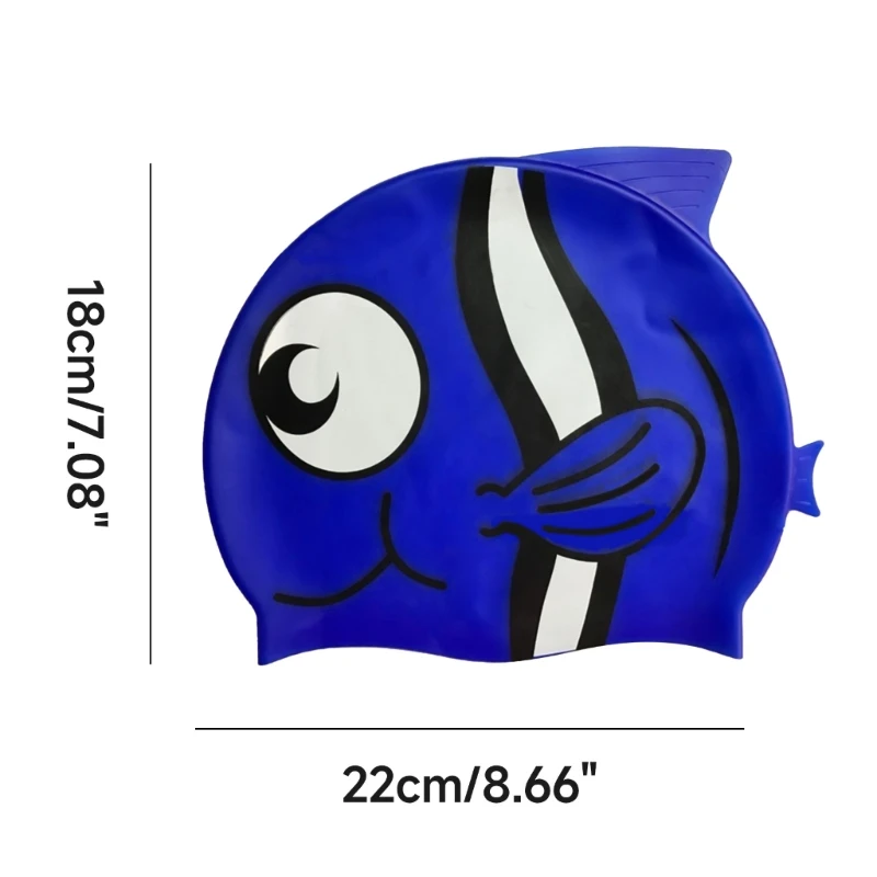 Dropship High-Elasticity Kids Swimming Cap Cartoon Fish Shape Silicone Swim Cap