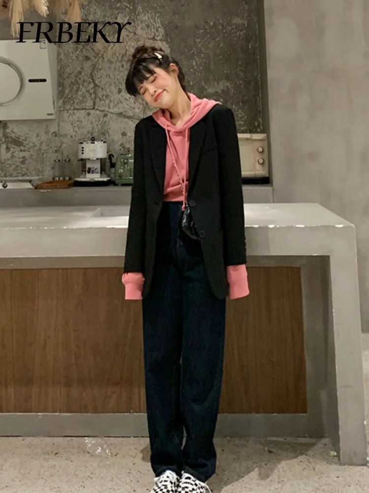 سترة نسائية أنيقة ، موضة كورية ، فضفاضة ، أحادية اللون ، سترة ترفيهية ، معطف الشارع ، جديد ، خريف