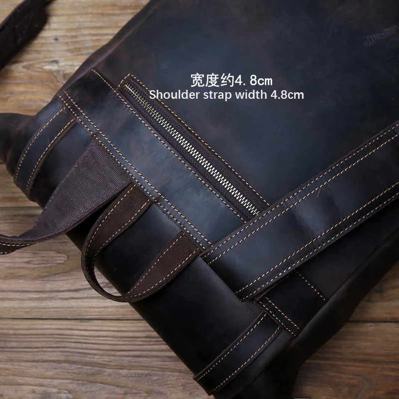 NZPJ Vintage-Rucksack aus echtem Leder für Herren, Crazy Horse-Leder, Computertasche, natürliche Oberschicht aus Rindsleder, Rucksack, Reisetasche – Detail 10