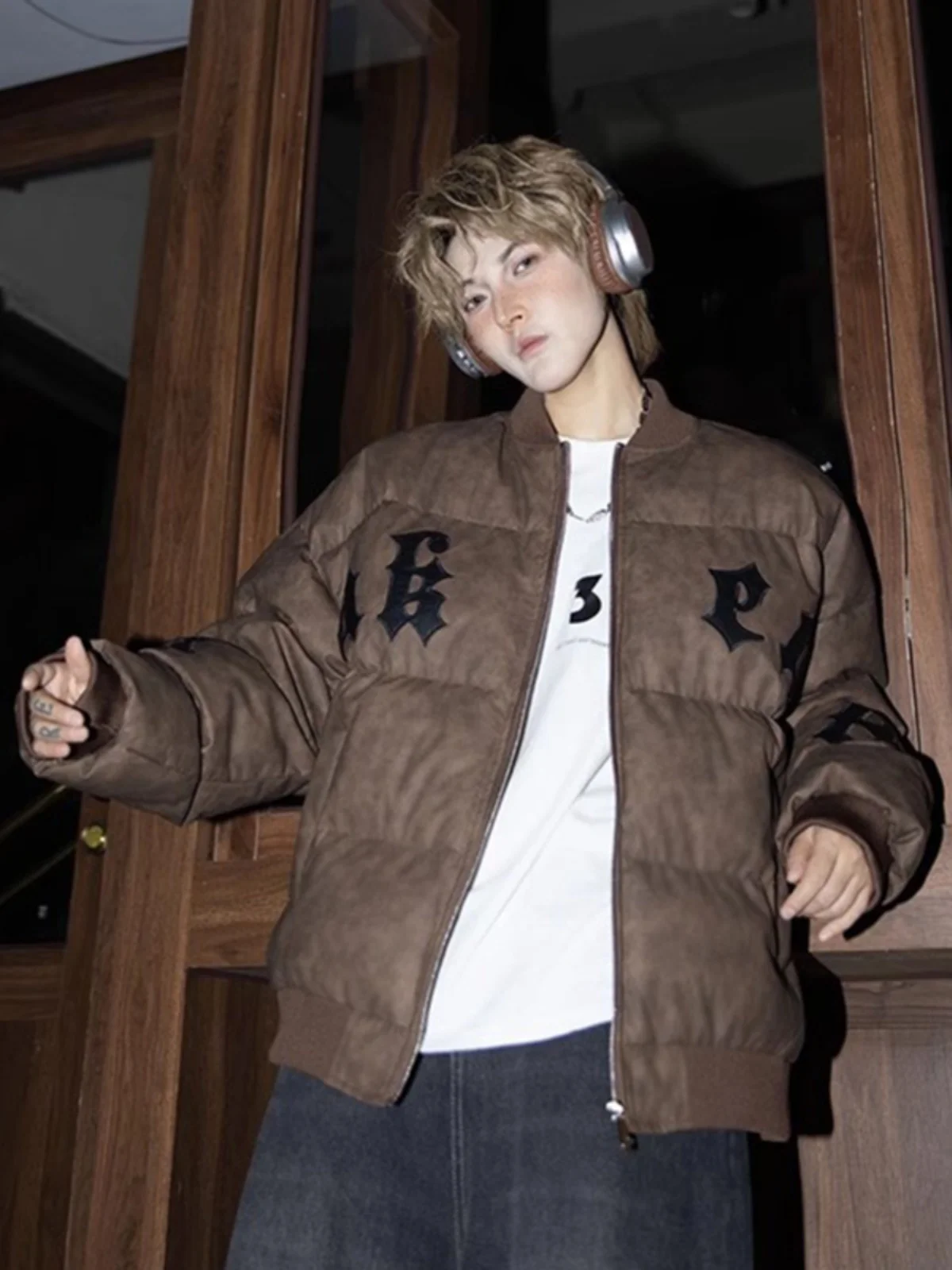 Retro American Sle Thiened Cotton Jaet Men's Winter Faion Brand Embroidery Suede ort Coat Coffee Color Casual Loose...