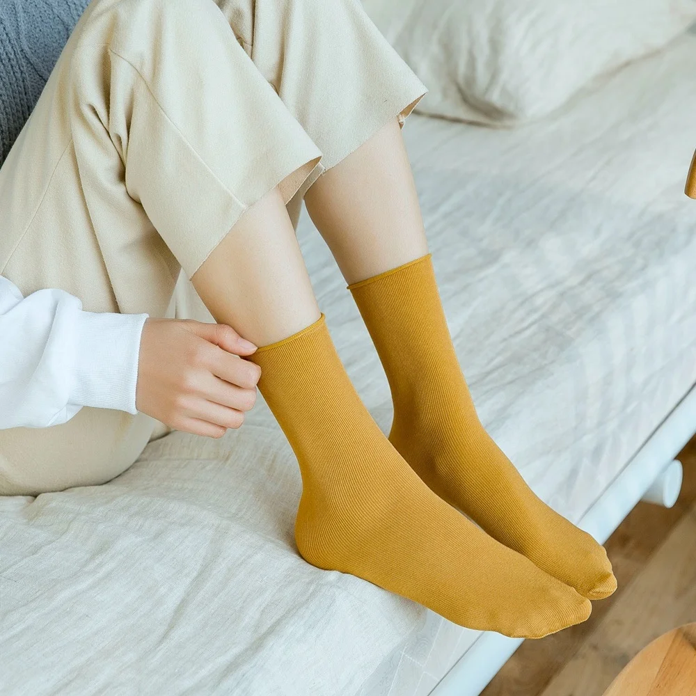 Women's Thin style Fashion Loose Socks Solid Color Thin Socks Calf Tube Japanese Style Breathable Casual Cute Women Pile up Sock