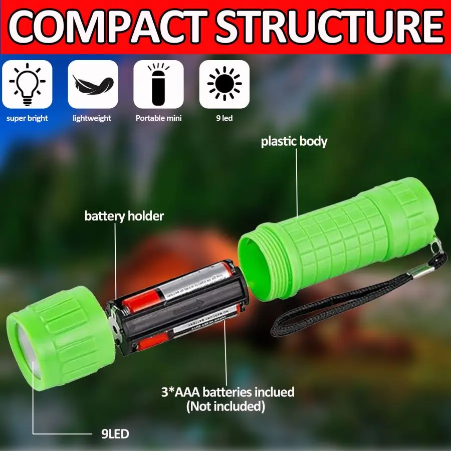 Mini Portable Flashlight 9LED Torch Lamp Beads Strong Lighting Fixed Focus Pocket Outdoor Emergency Torch