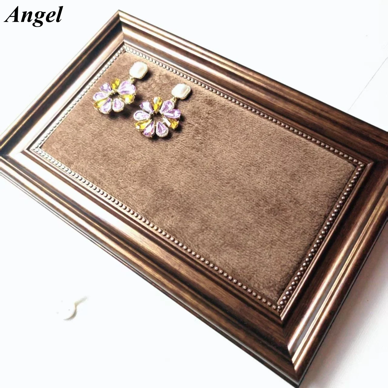 

Vintage Jewelry Display Organizer, Wall Mounted Photo Frame Earring Holder with Velvet Lined for Necklace Ring, Storage Showcase