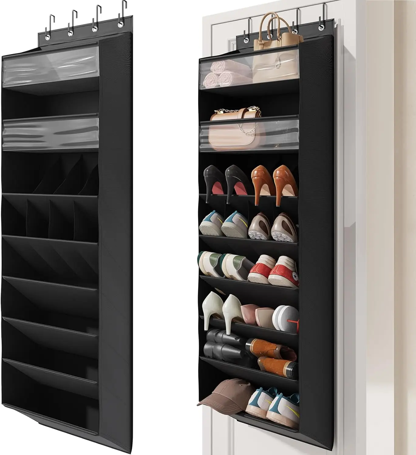 

16-20 Pairs Over the Door Shoe Organizer, Clear Pockets Shoe Rack for Closet Door, Hanging Shoe Rack