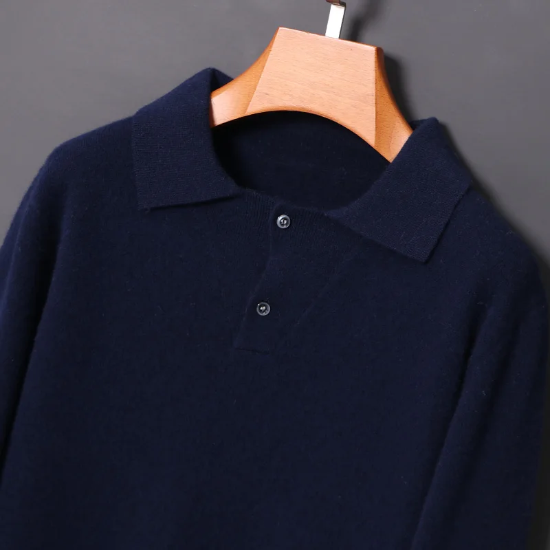Autumn Winter Sweater Men Pure Wool Knitted Polo Shirt Solid Business Casual POLO Long Sleeve Pullover High Quality Mens Clothes