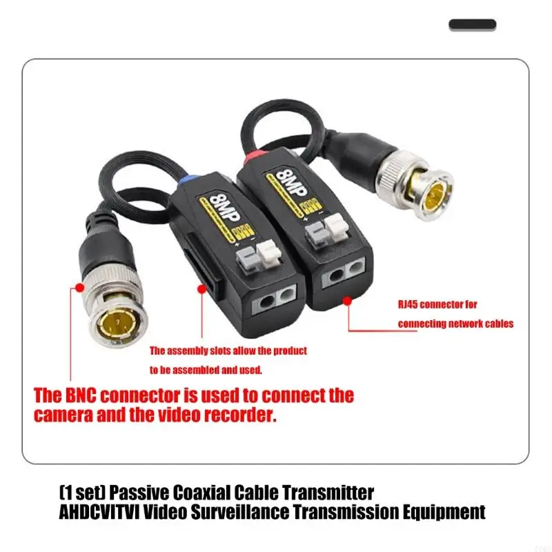 CORA Twisted Pair Surveillances Video Transmitters Set, Passive CCTV Video Balun Transceiver With Coax Connectors And Terminals