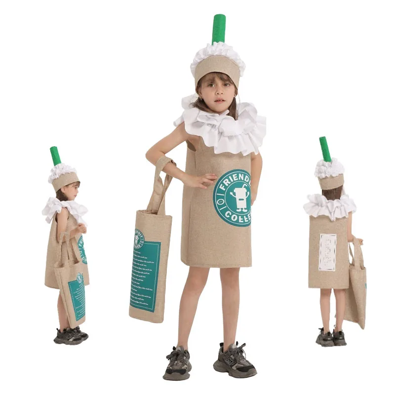 أزياء الهالوين التنكرية للأطفال Frappuccino ملابس القهوة التأثيرية ملابس الحفلات للعب الأدوار