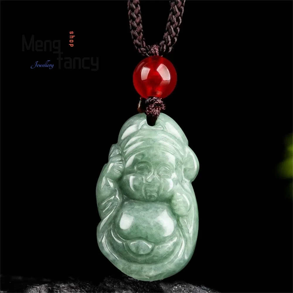 Natural A-goods Jadeite Small God of Fortune Baby Pendant Cute Exquisite Mascots Best Selling Handicraft Jewelry Holiday Gift