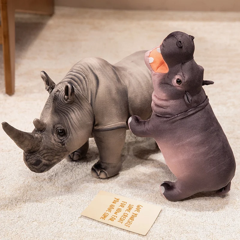 Bonito real elevador rinoceronte brinquedos de pelúcia engraçado imitação hipopótamo brinquedos de pelúcia animais gigantes plushie presente do feriado festa decoração