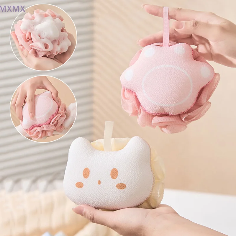 

Cartoon Cute Cat's Paw Bath Ball Body Cleaning Bath Flower Bathroom Shower Ball Body Scrubber Bath Sponge Towel Bathroom Tool