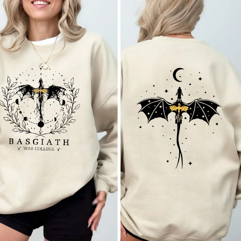 Vintage Fourth Wing Sweatshirt Basgiath War College Hoodie Dark Academia Dragon Rider Bookish Crewneck Sweatshirt Women Clothing