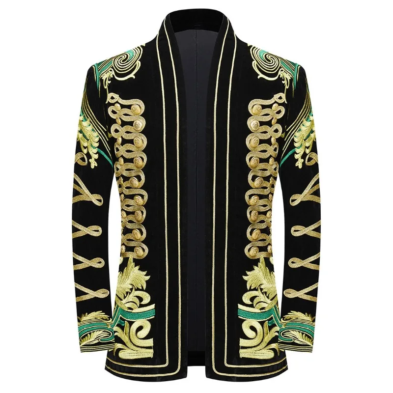 Suit for Men Stylish Court Prince Velvet Gold Embroidery Blazer Suit Jacket Vintage Party Suits Blazer Men Stage Singer Clothing