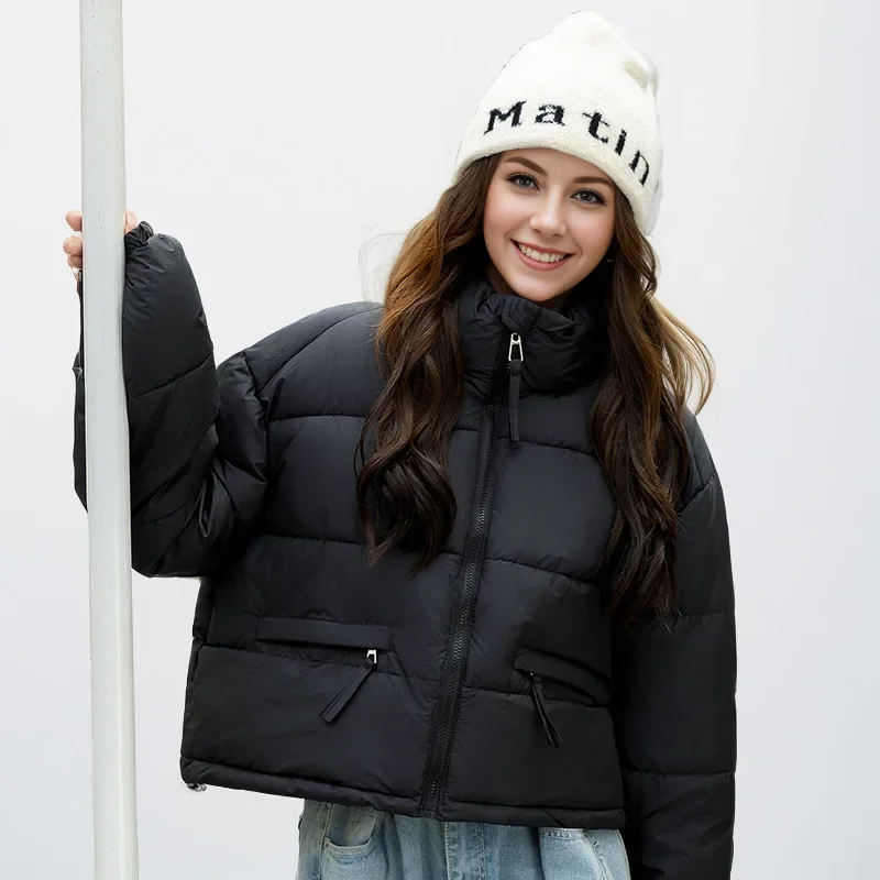 2024 Winter New Thick Warm Outdoor Cold Proof Down Cotton Jacket Women Retro Loose Short Stand Up Collar Puffer Parkas Coat