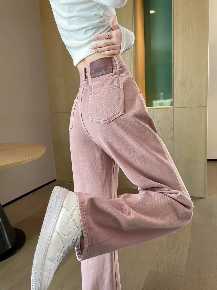 

Dirty Pink Jeans For Women Spring and Autumn 2023 New Loose Fitting Straight Tube High Waisted Small Casual Wide Leg Pants For W