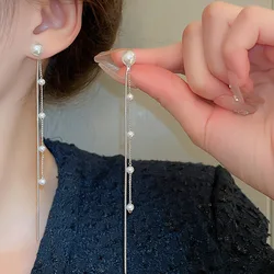 Pearl Chain Tassel Earrings for Women Silver Needle Luxury Drop Earrings Luxury Designer Jewelry Girls' Night