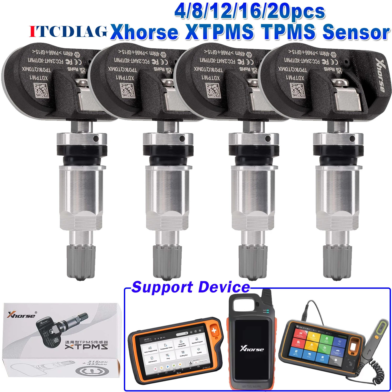 

XHORSE XTPMS TPMS Sensor 2in1 315MHZ 433MHZ 98% Car Coverage for Key Tool MIDI Key Tool Plus Key Tool Max Pro MINI TPMS TOOL