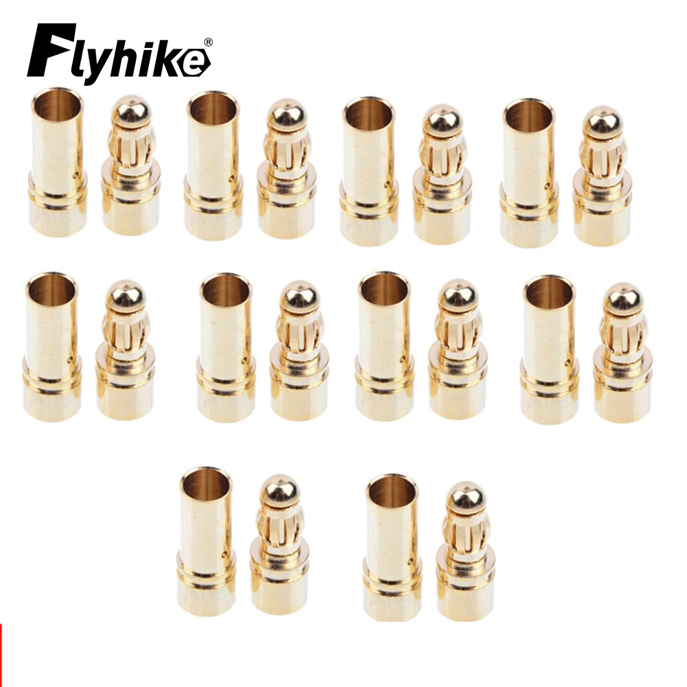 20 / 40pcs 3.5mm Gold Bullet Banana Connector Plug Toy Parts For RC ESC Battery Motor RC Drone Airplane Car Boat (10/20 pair)