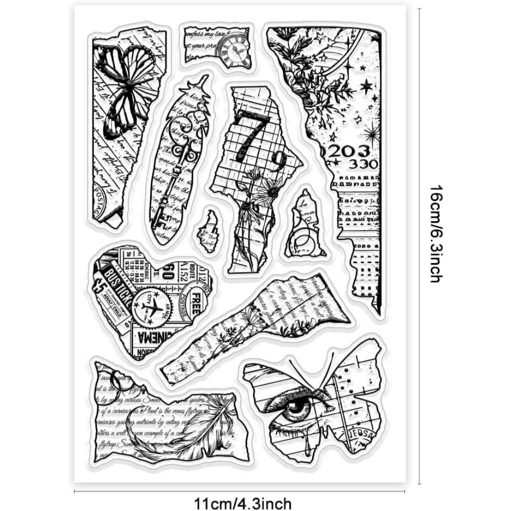 Torn Paper Background Clear Stamps Vintage Ticket Plants Silicone Clear Stamp Seals Transparent Stamps for DIY Scrapbooking