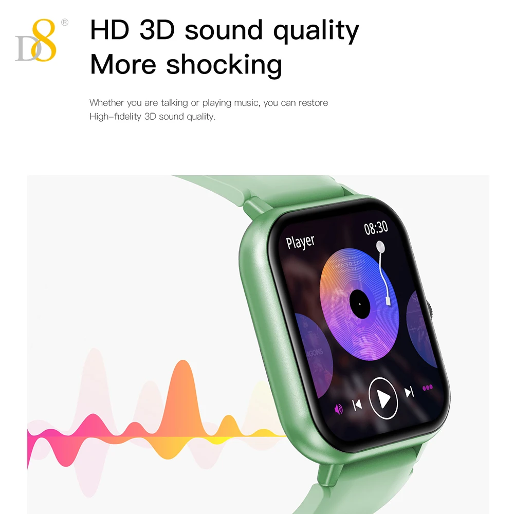 ساعة ذكية D8 بشاشة لمس 1.83 بوصة مقاومة للماء 100+ رياضية/إطارات/تشغيل الموسيقى/هدية للنساء/هدية عيد الحب