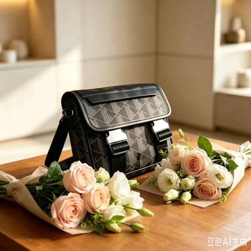 New men's retro printed crossbody bag, stylish casual PU shoulder bag,