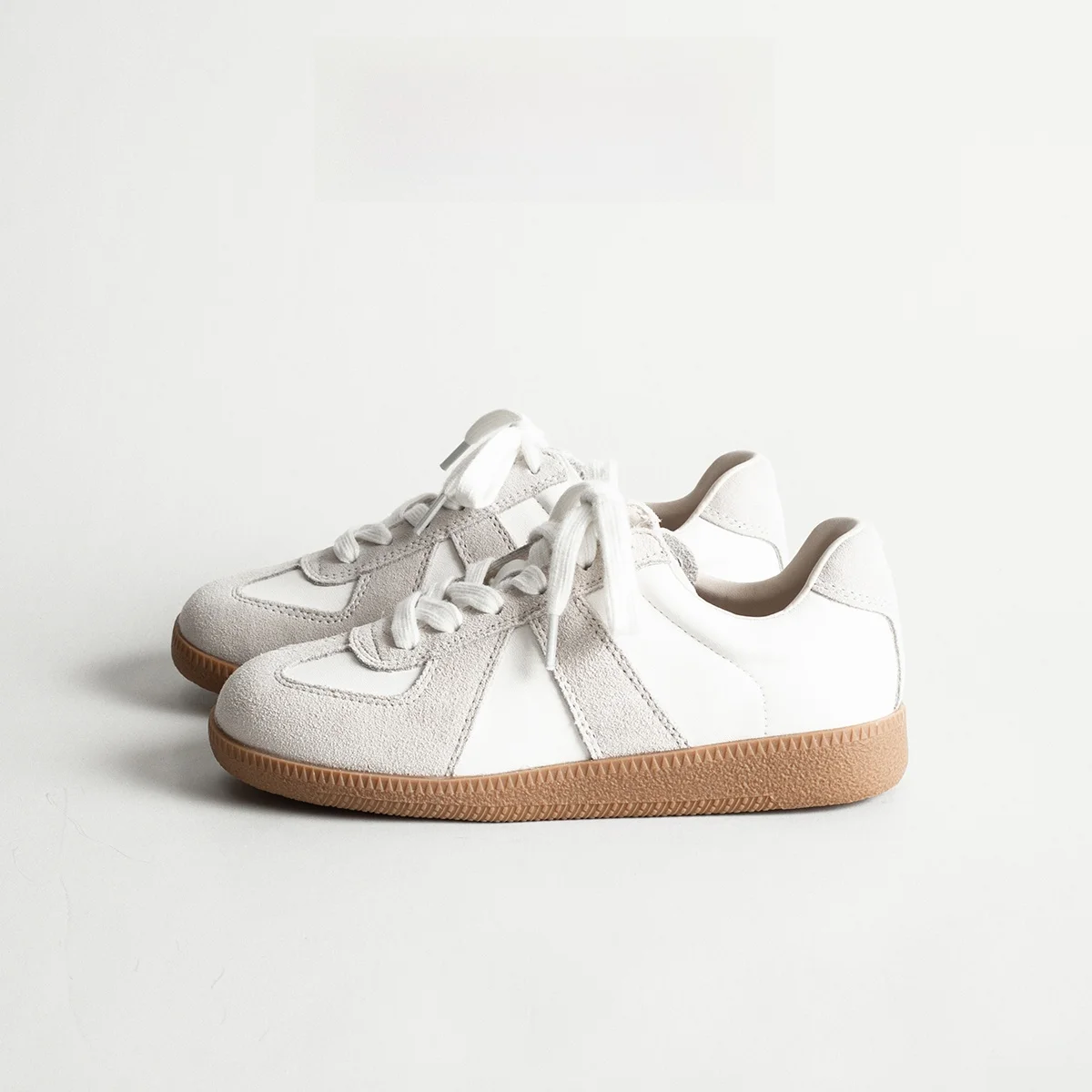 Soft Cowhide Retro Beige Women's Sport Casual Heightening Flat Bottom Sneakers Versatile Cross Strap Color Block round Toe Shoes