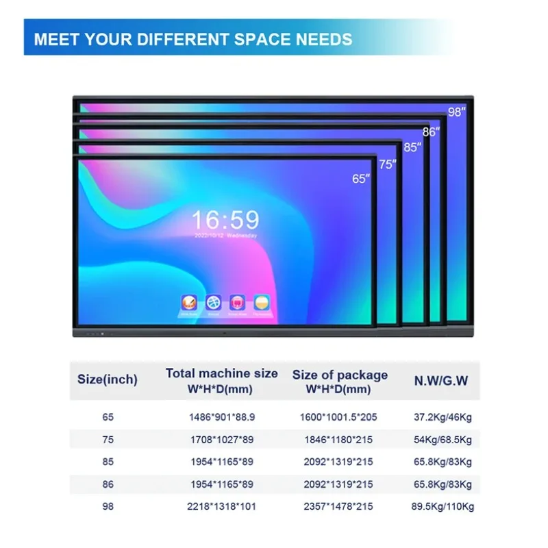 Customized New Interactive Flat Panel Smart TV Whiteboard 55/65/75/85/98/105/110 Inch White Education Board 4K Touch Screen
