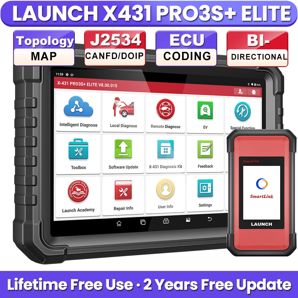 LAUNCH X431 PRO3S+ ELITE Smartlink C V2.0 Car Diagnostic Tools J2534  CAN FD DOIP Full System Auto OBD OBD2 Scanner Topology Map