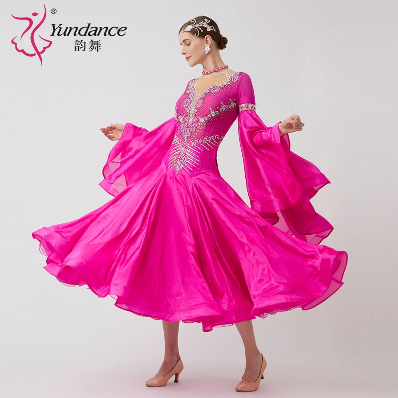 B-23169 New Women Modern Dance Rhinestone Color Diversity Dress Ballroom National Standard Waltz Competition Performance