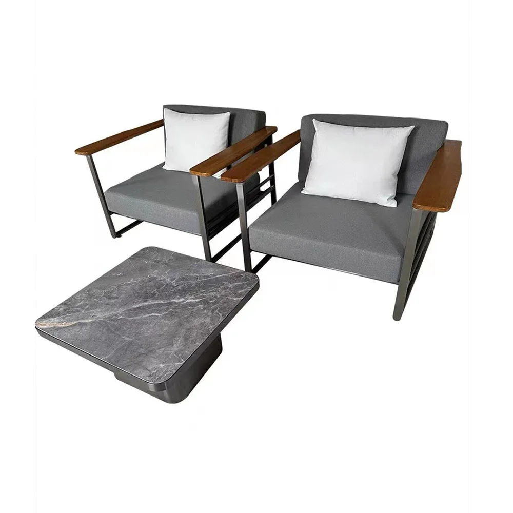 أريكة خارجية من الفولاذ المقاوم للصدأ، فيلا حديقة صغيرة حديثة بسيطة وحديثة، شرفة خارجية، أثاث مقاوم للماء وواقي من الشمس #5