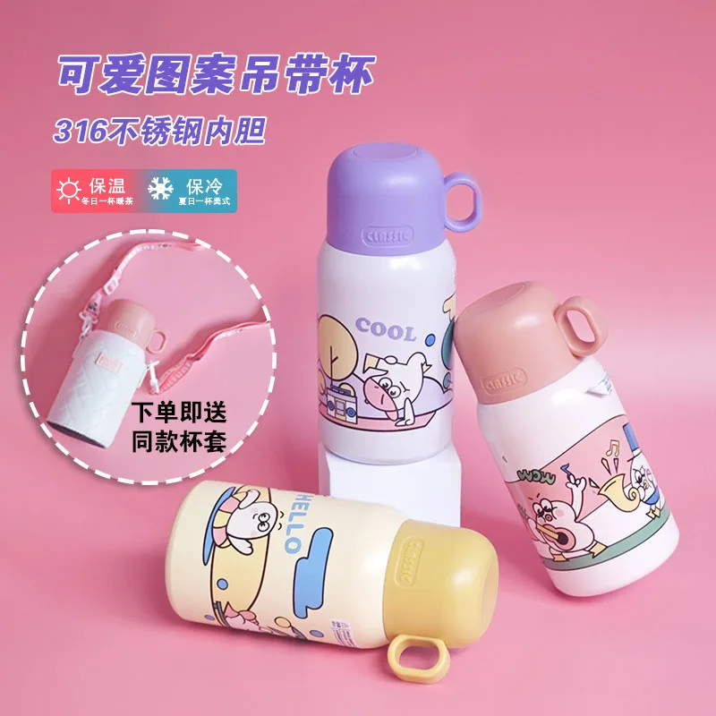 

500ml Children's Thermal Water Bottle With Cup Cover,Double-layer Stainless Steel,Cartoon-pattern Drinkware,Student's Thermos